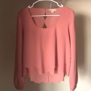 Coral/Peach scalloped/cutout back blouse